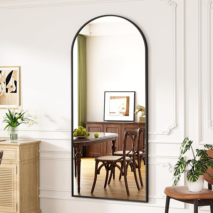 Full Length Mirror, 71"x30" Arched Floor Length Mirror, Oversized Standing Hanging or Leaning Against Wall Mounted Mirrors, Large Full Body Mirror with Aluminum Frame for Bedroom (Black)