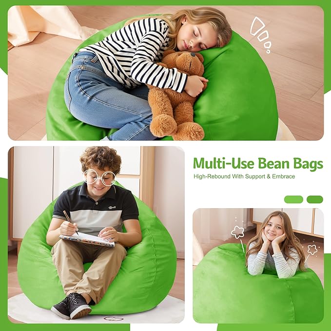 Homguava 2FT Bean Bag Chair: 2' Bean Bags with Memory Foam Filled,Comfy Beanbag Chairs Round Bean Bag Sofa with Dutch Velvet Cover-Lime