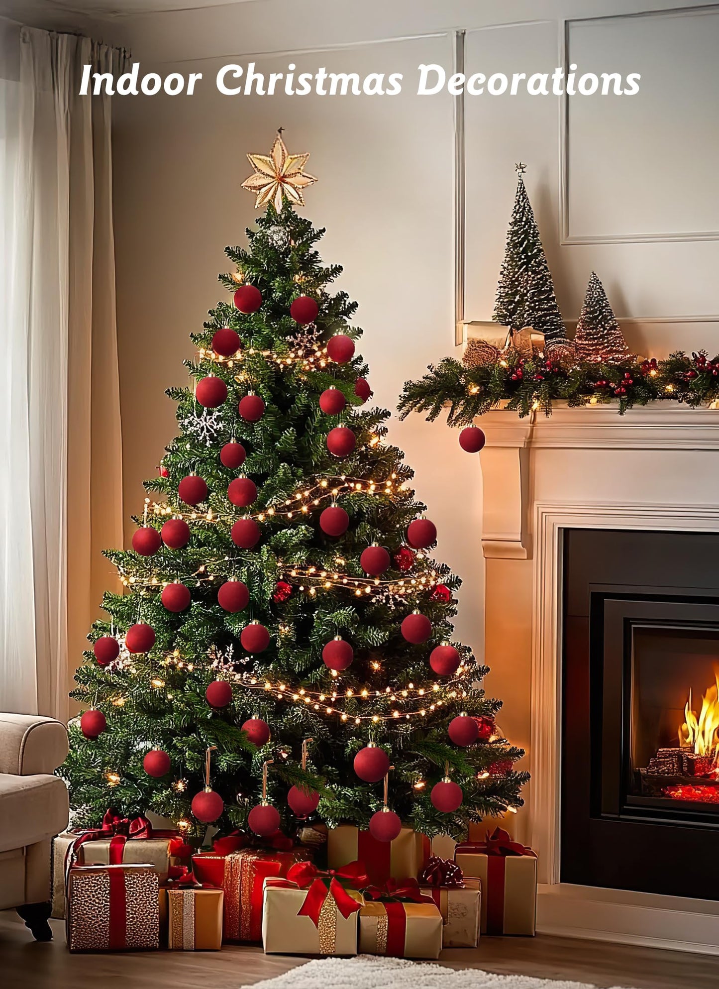 Brightown 15 Pcs Red Velvet Christmas Balls, 3.15 Inch Velvet Ornaments for Christmas Tree, Christma Tree Flocked Ornaments Balls for Family Holiday Wedding Party Xmas Hanging Decoration