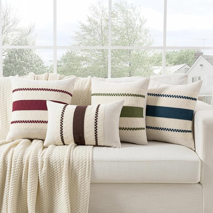 Fancy Homi Set of 2 Boho Coral Big Decorative Throw Pillow Cover 24x24 Inch for Couch Bed Bedroom, Aesthetic Modern Organic Farmhouse Room Decor, Soft Cotton Accent Macrame Woven Cushion Case