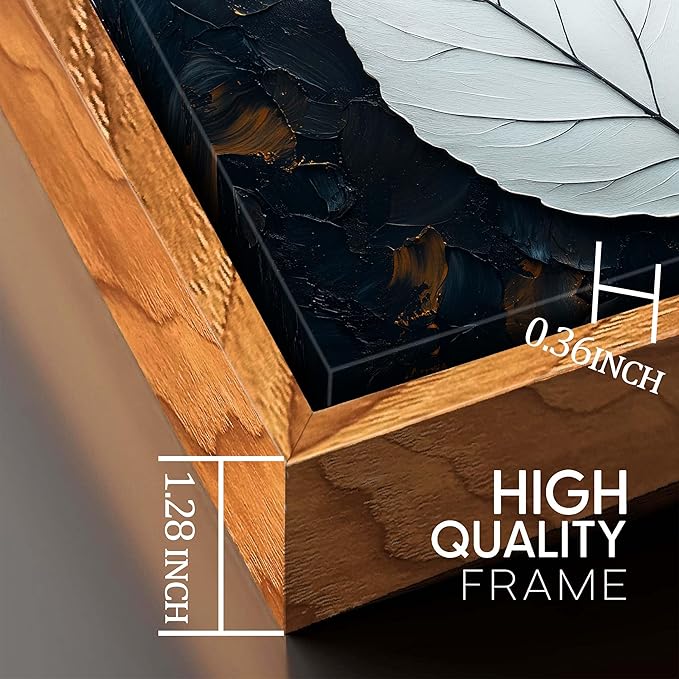 Leaves Wall Art for Living Room, Black White and Gold Canvas Wall Decor for Bedroom, Picture Print Artwork, Large Size 59 x 29 Inches Framed