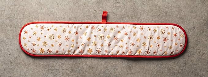 Maison d' Hermine Double Oven Mitt (7" x 35") 100% Cotton Heat Resistant BBQ Cooking Gloves with Loop for Thanksgiving Christmas Decorations Baking Cooking Barbeque Handling Hot Pan (Crystal Star)