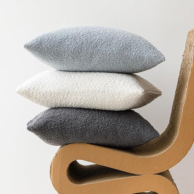 Foindtower Pack of 2 Modern Textured Boucle Lumber Throw Pillow Covers Accent Solid Decorative Pillow Cases Cozy Couch Cushion Case for Sofa Bed Living Room Home Decor, 12 x 20 Inch, Light Blue