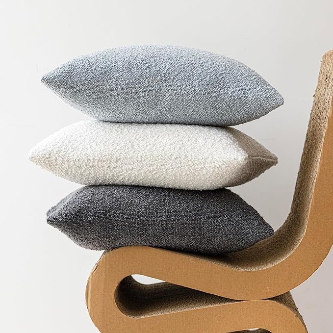 Foindtower Pack of 2 Modern Textured Boucle Throw Pillow Covers Accent Solid Decorative Pillow Cases Cozy Woven Couch Cushion Case for Chair Sofa Bed Living Room Home Decor, 22 x 22 Inch, Light Blue