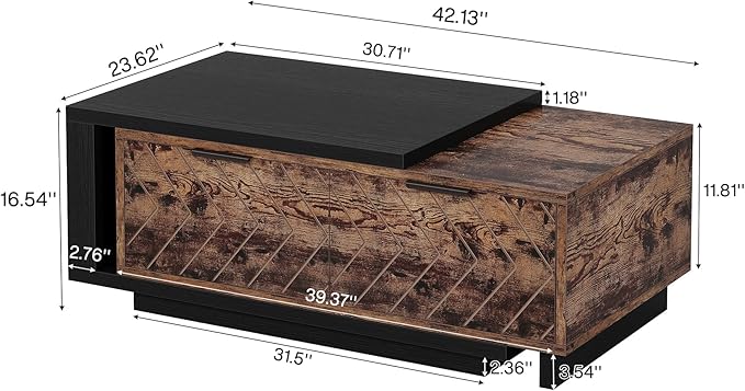 Tribesigns Extendable Coffee Table with 2 Storage Drawers, Dual-Tone Center Table with Sliding Tabletop, Multi-Functional Wooden Rectangle Cocktail Table for Living Room (Black & Rustic Brown)