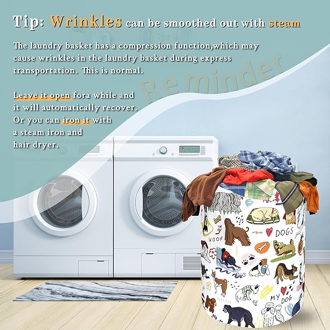 Cute Dogs Laundry Basket Foldable Oxford Cloth Colorful Animals Dog Laundry Hamper With Handle Portable Clothes Storage Basket 18.9 X 16.5 Inch Storage Bag For Laundry Room/Bathroom/Bedroom
