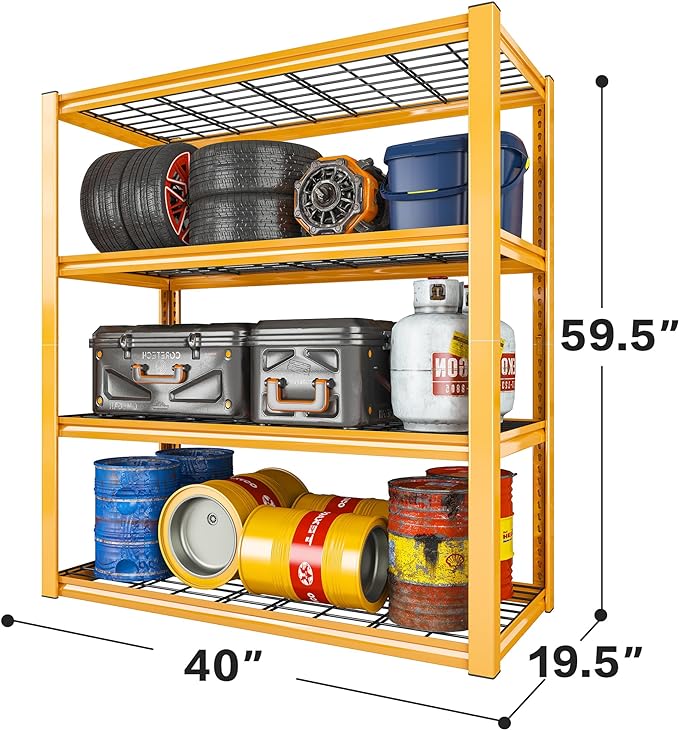 REIBII 40" W Garage Shelving 2240 LBS Storage Shelves Heavy Duty Metal Shelving 4 Tier Metal Shelves for Storage Adjustable Garage Shelf for Pantry Basement Warehouse 40" W × 19.5" D × 59.5" H