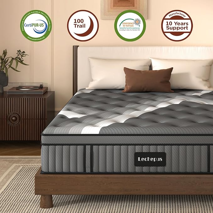 Twin Mattress,Lechepus 12Inch Soft Memory Foam Hybrid Mattress in box,Plush Feel Twin Size with Supportive Pocket Coil for Back Pain Relief,Motion Isolation, None of Fiberglass,360 Trail