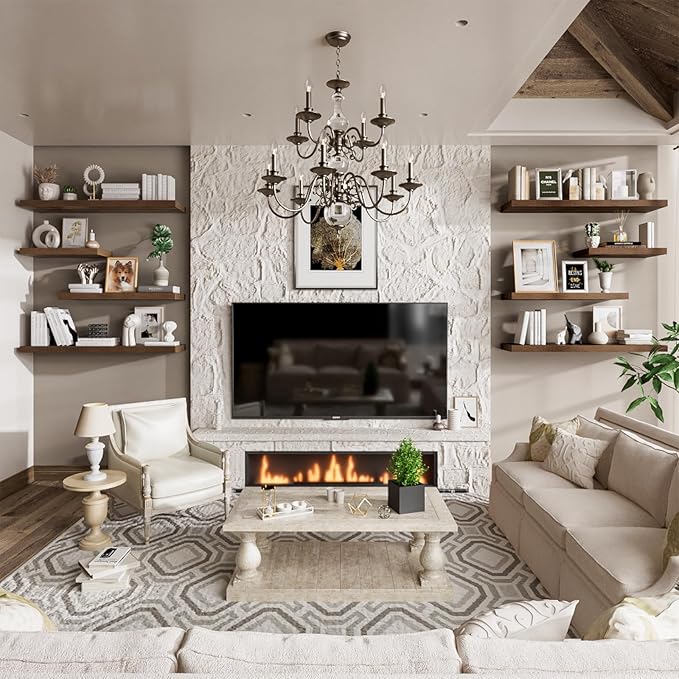 Heimlove 12 Inch Deep Floating Shelves, 55 x 12 inch Extra Long Floating Shelves for Wall, Large Display Shelf & Storage Shelf for Living Room Bedroom Kitchen Home Office, Set of 2, Walnut