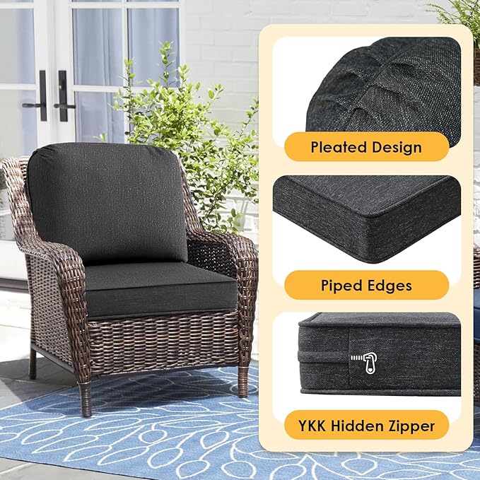 Outdoor Cushions for Patio Furniture Set of 2, 24"x24" Water Repellent Chair Cushions Removable Seat Bottom & Back Cushion Covers for Chair, Sofa, Couch, Charcoal Gray