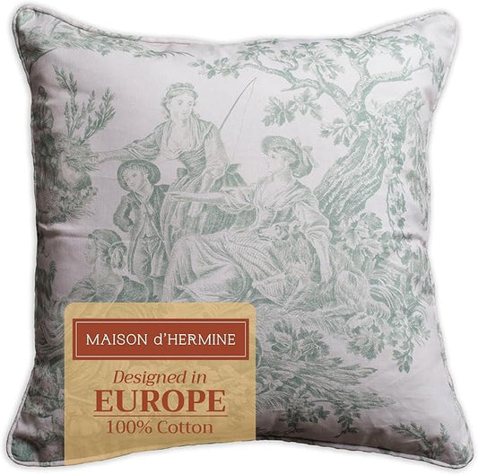 Maison d' Hermine Decorative Pillow Covers 18 x 18 Inch Square 100% Cotton Throw Pillow Covers with Invisible Zipper for Living Room Couch, Chair, Sofas, Bedroom, Home (The Miller - Antique Green)
