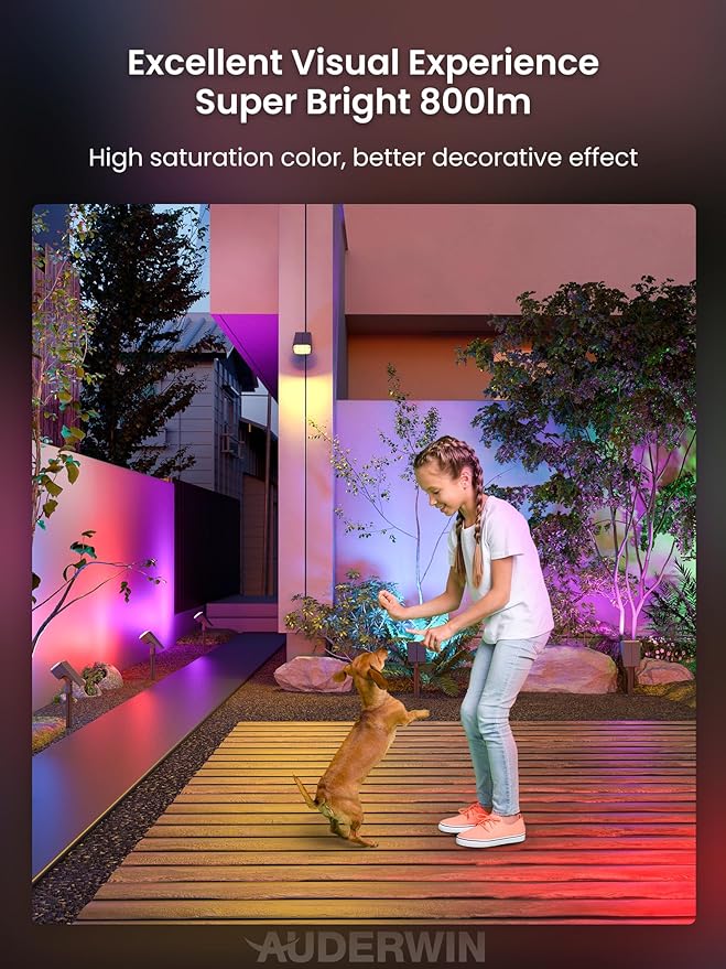 Color Changing Solar Spot Lights Outdoor, 9 Modes Colored RGB Solar Lights, IP67 Waterproof Landscape Spotlights for Holidays