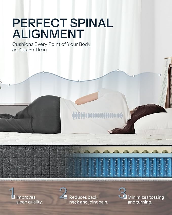 Life Balance Twin Size Mattresses 12 inch, Made in USA Hybrid Mattress in a Box with Individual Pocket Coils, Edge Support, Pressure & Pain Relief, Motion Isolation, Medium Feel, CertiPUR-US, CE-12-T