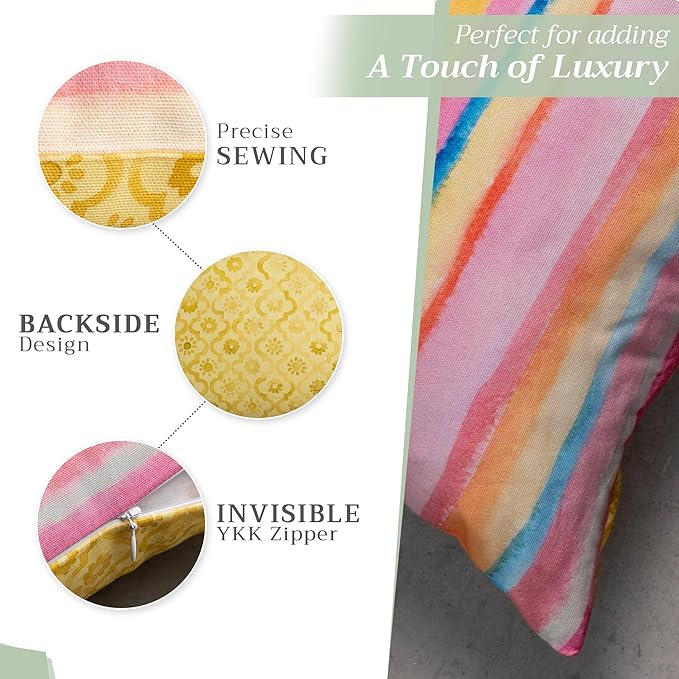 Maison d' Hermine Decorative Pillow Covers 20x20 Inch Square 100% Cotton Throw Pillow Covers with Invisible Zipper for Living Room Couch, Chair, Sofas, Bedroom, Home (Hesperides - Bayadere)