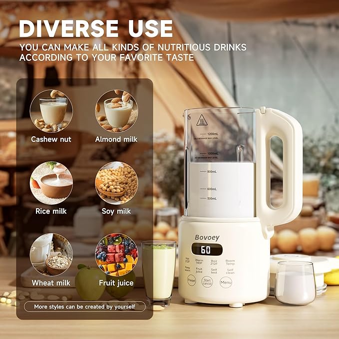 Nut Milk Maker Machine,8 in 1 New Upgrade Soy Milk Maker Automatic for Almond,Oat,Plant-Based Milk and Non-Dairy Beverages,40oz Almond Milk Maker Machine with Delay Start/Self Clean/Boil Water