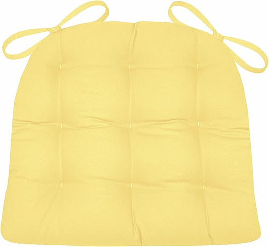 Barnett Home Decor Cotton Duck Yellow Dining Chair Pad with Ties - Medium Size 18 Chair Cushion - Latex Foam Fill - Machine Washable, Reversible, Solid Color, 100% Cotton, Made in USA