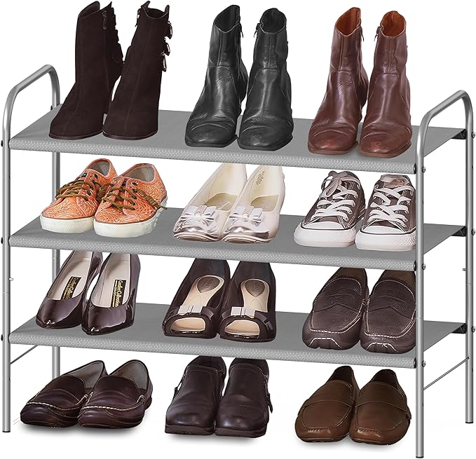 Simple Houseware 3-Tier Shoe Rack Storage Organizer, Grey – Space-Saving Shoe Shelf, Holds 9–16 Pairs, Sturdy Metal Frame, Easy Assembly – Closet, Entryway, Bedroom Shoe Storage Solution