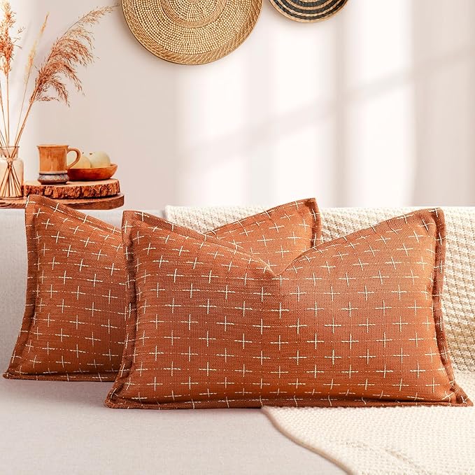 ZWJD 12x20 Pillow Covers Set of 2 Soft Polyester Textured Pillow Covers with Stylish Flange Edge Cozy Farmhouse Throw Pillows for Couch Bed Sofa Living Room