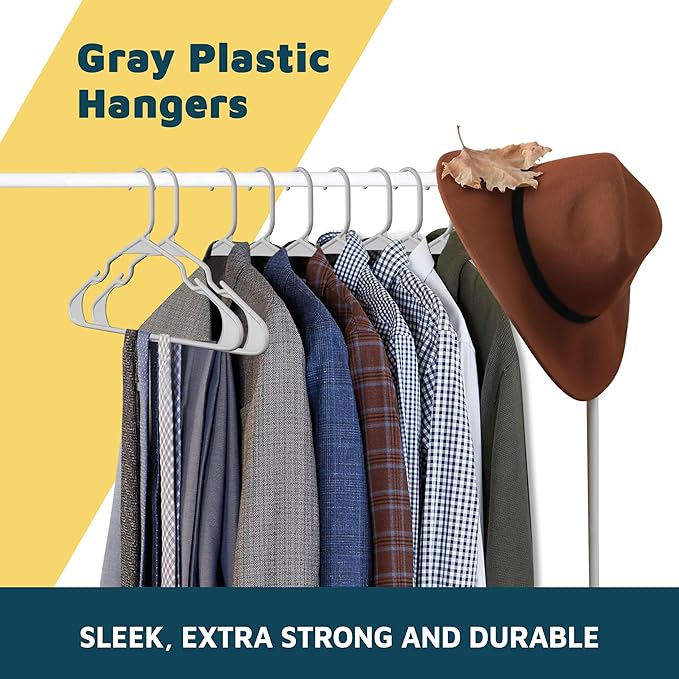 Plastic Clothes Hangers – Heavy Duty Hanger Set, for Organizing Clothes, Dresses, and Coat, Holds Up to 5 lbs, Space-Saving Hangers with Non-Slip Shoulder Grooves, Pack of 5, Gray
