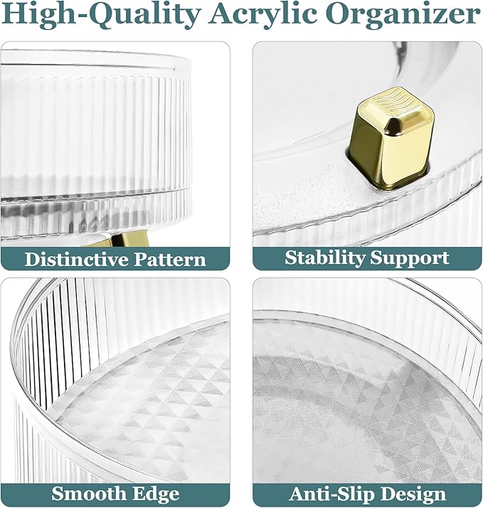 Acrylic Lazy Susan Organizer, 11" Turntable Organizer for Kitchen Cabinet Tabletop Bathroom, Smooth Rotating Acrylic for Dining Table Pantry Spice Rack, 1-Tier Plastic Clear