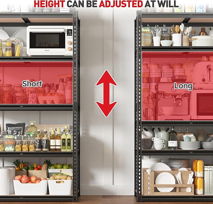 REIBII 2020LBS Storage Shelves 5 Tier Garage Shelving Heavy Duty, Adjustable Metal Shelving Unit, Garage Shelves for Basement, Warehouse, Pantry, 72" H x 35.55" W x 16" D, Black, 4 Pack