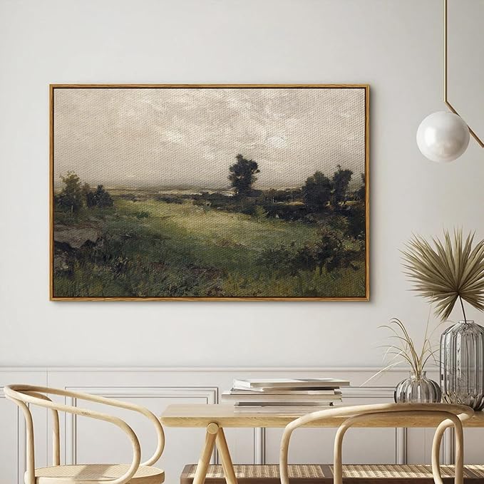 InSimSea Framed Canvas Wall Art Vintage Decor, Framed Vintage Landscape Canvas Wall Art, Wild Field Oil Painting Prints, Cottagecore Bedroom Bathroom Office Decor, 24"x36"