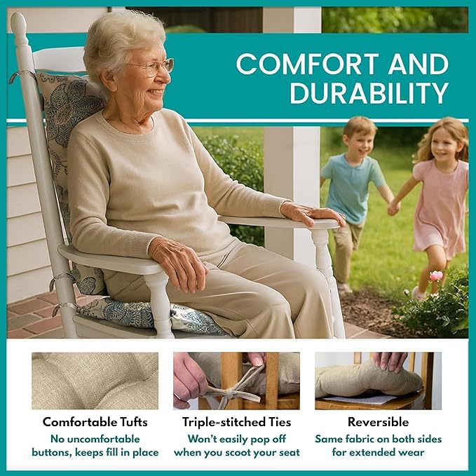 Rave Graphite Grey Porch Rocker Cushions - Small - Indoor - Outdoor: Fade Resistant, Weatherproof - Latex Foam Filled Rocking Chair Seat Cushion & Backrest Pad Set - Solid Color