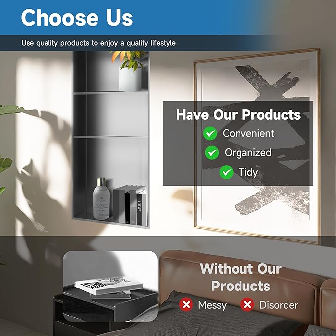 12" X 30" Shower Niche Insert Tile Ready, Niche for Shower Wall, 3-Tier Stainless Steel Recessed Shelves No Tile Needed for Bathroom Storage, Brushed Nickel