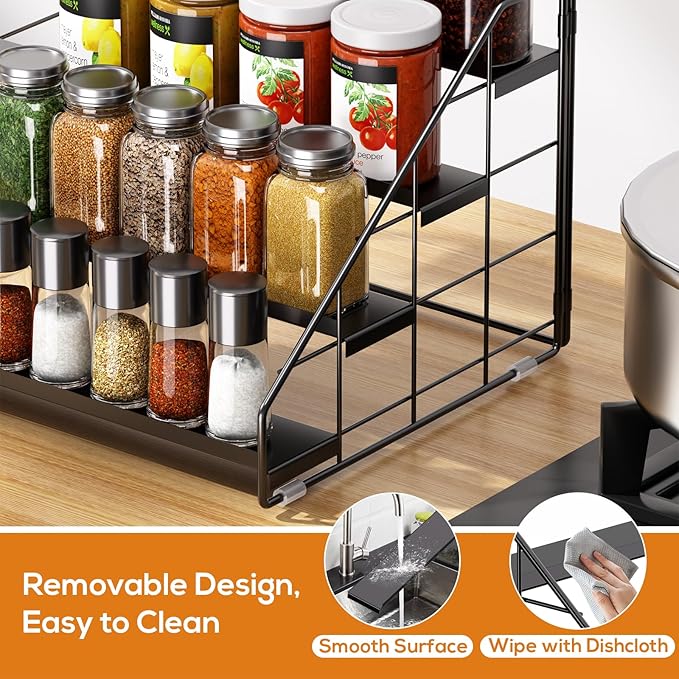 4 Tiered Spice Rack Organizer, 2 Pack Spice Rack Organizer for Cabinet, Tiered Adjustable Spice Shelf for Kitchen Countertop Pantry Organization (Carbon Black)
