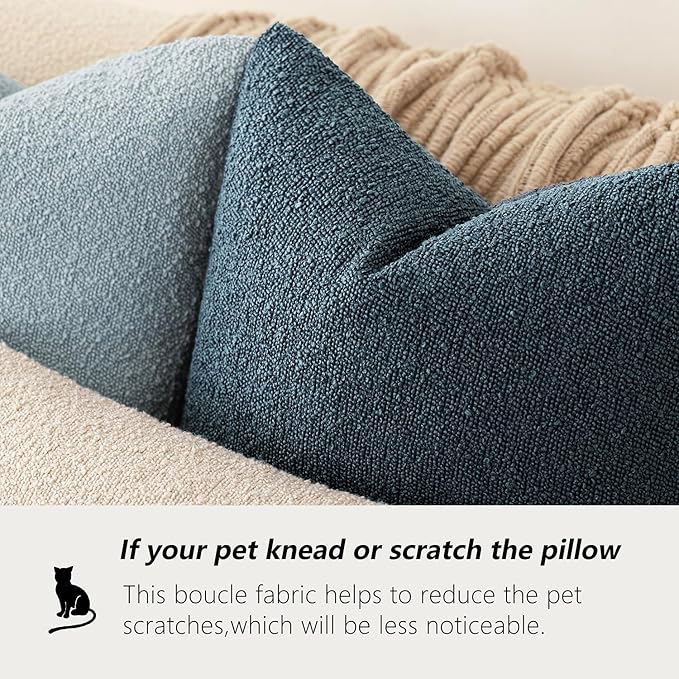Foindtower Pack of 2, Decorative Textured Boucle Throw Pillow Covers Accent Solid Pillow Cases Cozy Soft Couch Cushion Case for Chair Sofa Bedroom Living Room Home Decor 22x22 Inch Dark Blue