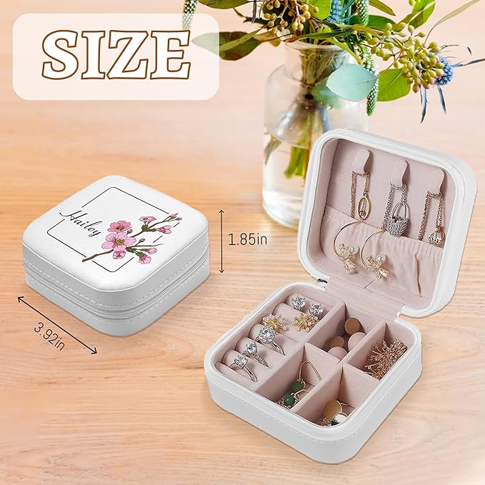 Custom Travel Jewelry Organizer with Birth Flower and Name, Personalized Jewelry Box, Custom Gifts for Birthday, Wedding, Anniversary, Personalized Gifts for Women, Girls, Mother, Wife, Bridesmaid