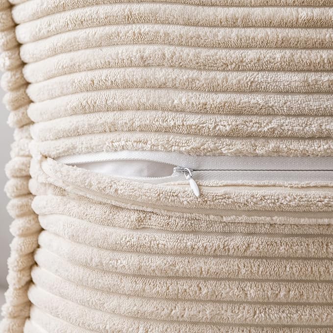 MIULEE Decorative Throw Pillow Covers for Couch Bed Livingroom 20x20 Inch Set of 2 Beige Boho Accent Throw Pllows Broadside Striped Patchwork Soft Corduroy Pillowcases