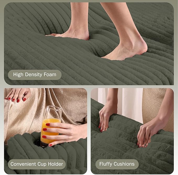 Garvee Oversized Chaise Lounge Chair Indoor with Storage Ottoman, Upholstered Corduroy Sofa Bed Cloud Couch with 3 Pillows, Single Sleeper Sofa Chair for Living Room, Bedroom