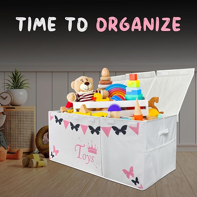 Extra Large Toy Box for Girls - Toy Storage Organizer For Living Room with Lids - 40"x14"x16" Collapsible 600D Oxford Toy Chest for Kids, Boys, Girls - Durable Toy Bin for Playroom, Nursery