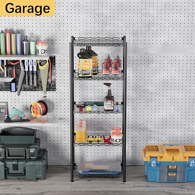 VETALLO Wire Shelving Units,5 Tier Metal Shelves,Storage Rack Small Shelf, Utility Narrow Standing Racks Unit for Kitchen,Garage, Pantry, Laundry,Bathroom,Closet Organizer (16.6" L x 11.8" W x 53" H)