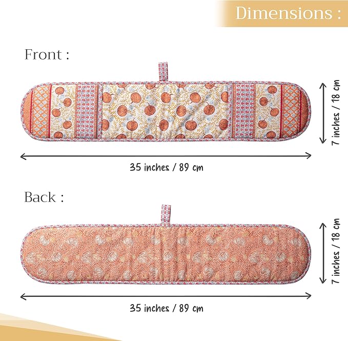 Maison d' Hermine Double Oven Mitt (7" x 35") 100% Cotton Heat Resistant BBQ Cooking Gloves with Loop for Thanksgiving Christmas Decorations Baking Cooking Barbeque Handling Hot Pan (Harvest Festival)