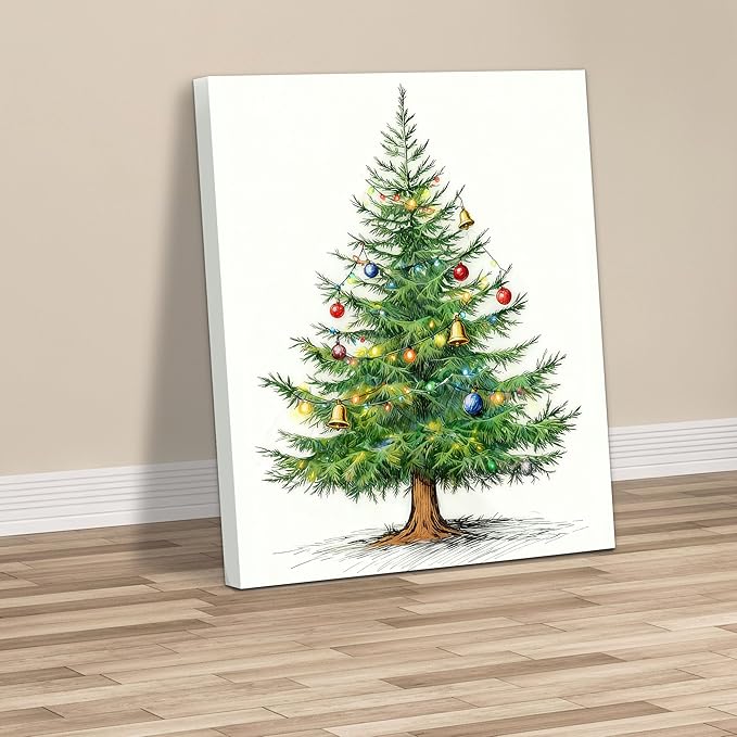 Framed Christmas Pictures Wall Decor,Vintage Pine Tree Prints,Winter Christmas Canvas Wall Art Decoration for Bedroom Bathroom Living Room Rustic Xmas Holiday Gifts (Christmas Tree 4, 16'' X 24'')