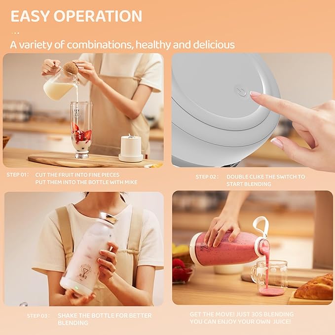 Portable Blender, Personal Smoothie Maker with 6 Blades, Rechargeable Mini Juicer Cup, 17 oz with Travel Lid for Outdoors, Camping, Office, Kitchen (Pink)