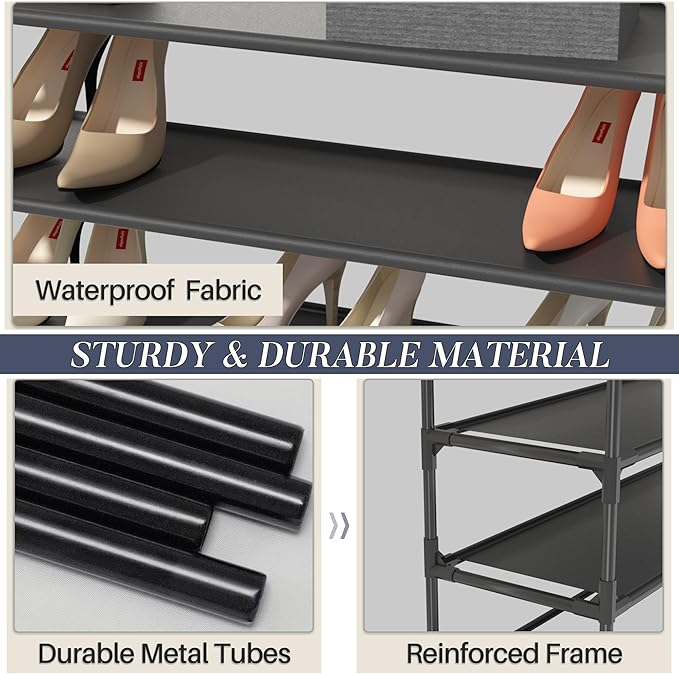 TY ARTS & CULTURE 2 Pack 7-Tiers Shoe Rack Organizer, Sturdy Metal Pipes & Durable Non-Woven Fabric, Space Saving Tall Shoe Shelf Hold 56-70 Pairs, Shoe Rack for Entryway (Black)