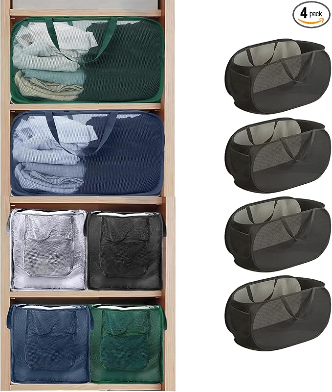 4 Pack Closet Storage Bins, Storage Containers for Closets, Fabric Closet Bins for StorageDecorative ,Collapsible Baskets for Organizing Clothes Toy Nursery (Black)