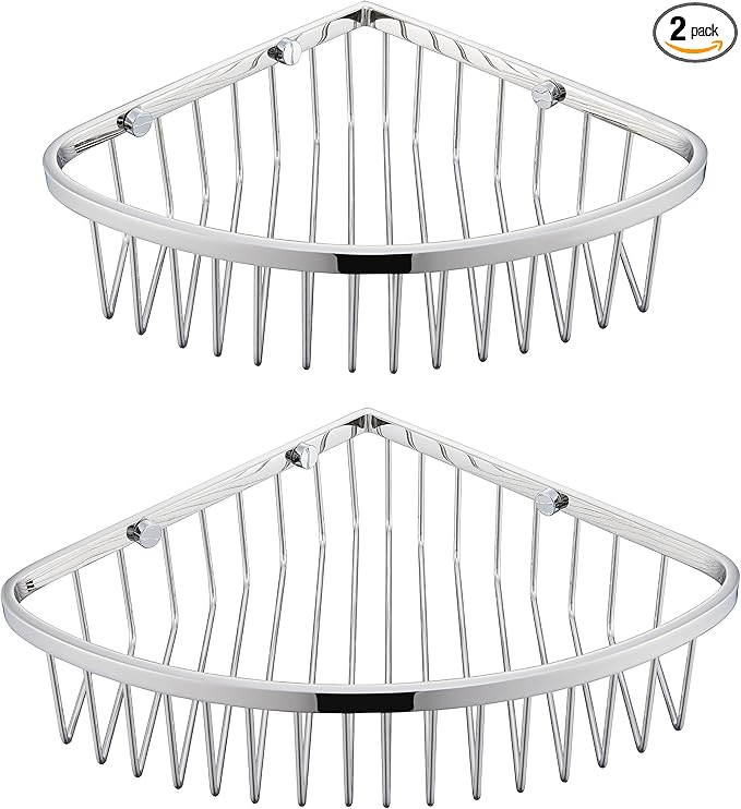 Corner Shower Caddy Basket - Stainless Steel Bathroom Shower Shelf/Organizer for Shower Storage - Sturdy Wall Corner Rack - Chrome set of 2