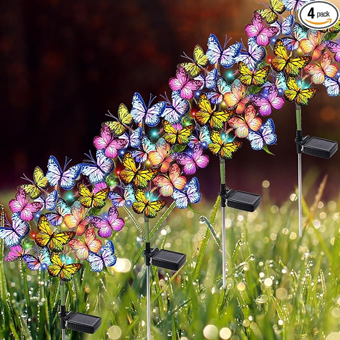 Solar Garden Lights Solar Lights Outdoor Waterproof Decorative 4 Pack with 144 LED 68 Butterfly Solar Lights for Garden Yard Decor Christmas Decorations, Gifts for Mother's Day Mom