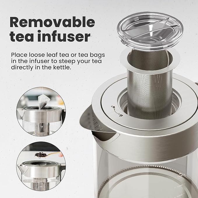 Vianté Electric Kettle With Infuser For Loose Leaf. Hot Tea Maker With Temperature Control And Automatic Shut Off. Tea Kettle With Brewing Programs. 1.5 Liters Capacity