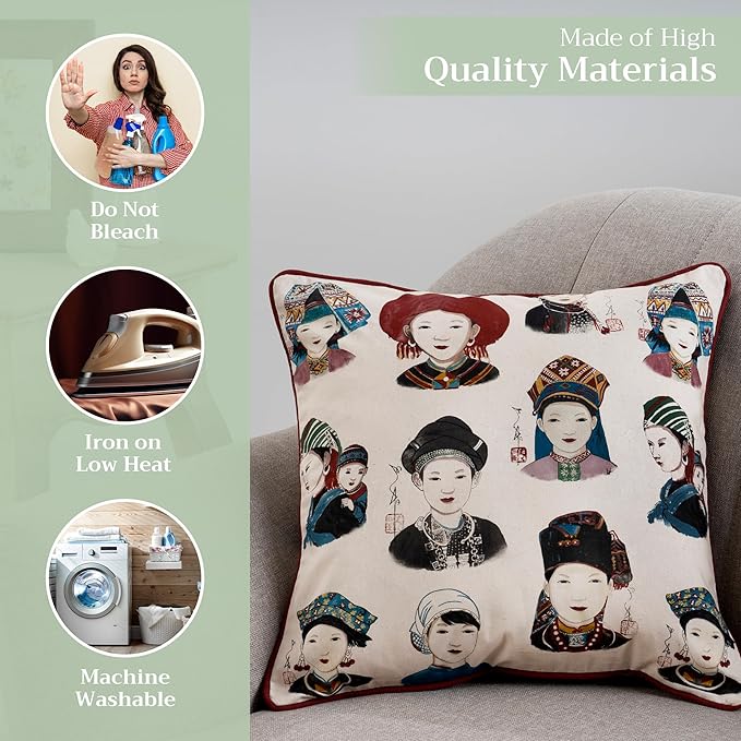 Maison d' Hermine Decorative Pillow Covers 20x20 Inch Square 100% Cotton Throw Pillow Covers with Invisible Zipper Cushion Case for Living Room Couch, Chair, Sofas, Bedroom, Home (Pupeo People)