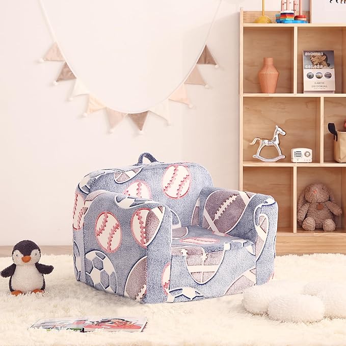 Toddler Chair Plush Kids Couch, Comfy Kids Sofa Toddler Lounger Chair for Bedroom, Convertible Toddler Couch for Girls and Boys, Reading Chair for Kids