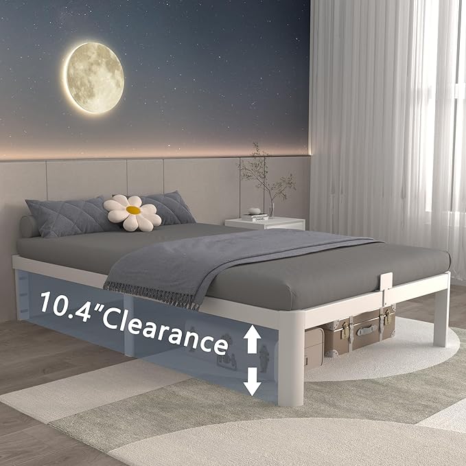 ITIMIDI 12 Inch White Twin Bed Frames, Metal Twin Size Platform Bed Frame with Round Corner Legs, Heavy Duty Steel Support 3500 LBS, Storage Space, No Box Spring Needed, Noise Free, Easy Assembly