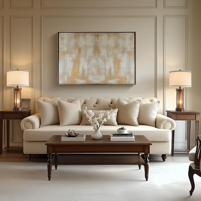 Farmhouse Table Lamps for Living Room with 2 USB Charging Ports, Vintage Rustic Nightstand Lamp with Amber Glass Nightlight, Retro Desk Lamp for Bedroom Entryway, 2 Bulbs Included