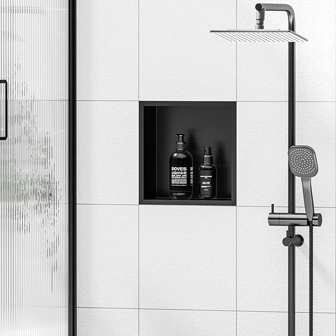 Stainless Steel Shower Niche 12" X 12", No Tile Needed Wall Niche, Recessed Shower Shelf for Bathroom Storage, Matte Black
