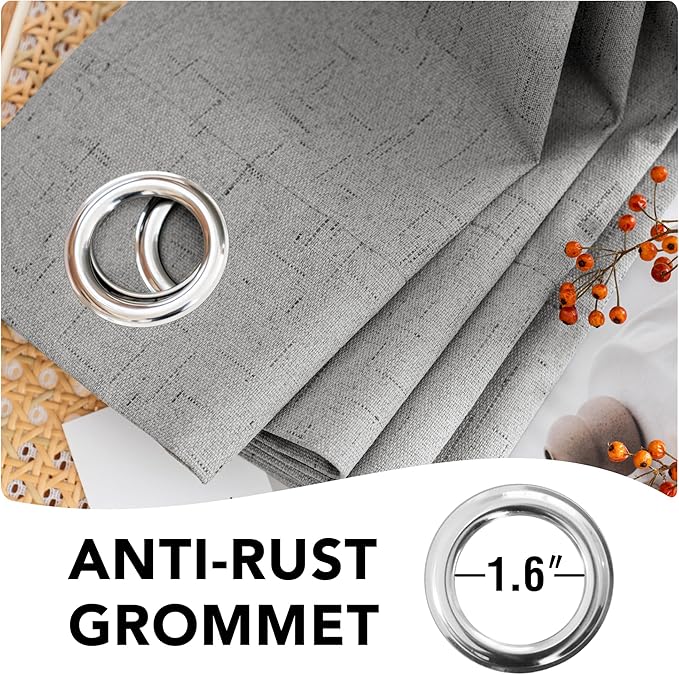 H.VERSAILTEX Linen Blackout Curtains Durable Thick Textured Linen Look 100% Blackout Patio Door Curtain Anti Rust Grommet Extra Wide Sliding Door Curtain Panel, W100 x L96 inch - Dove Gray