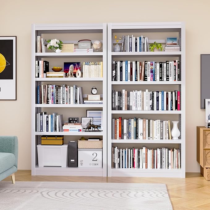 Bookcase,6-Tier Adjustable Steel Bookshelf,69" H Heavy Duty Metal Bookcase for Home/Office/Garage,Black Shelf (White, 69" Tall)